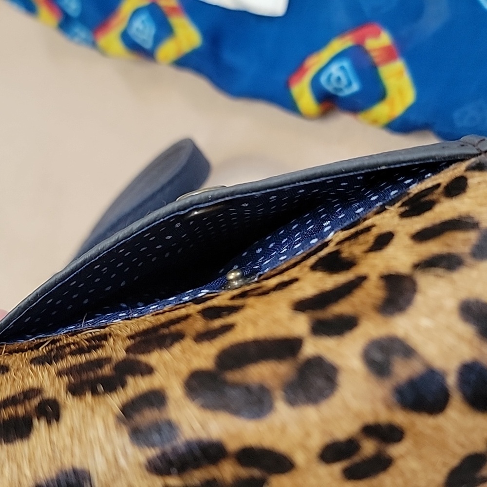 Soruka Gia Blue & Leopard Print Upcycled Leather Crossbody Bag OOAK NWT - Picture 8 of 13